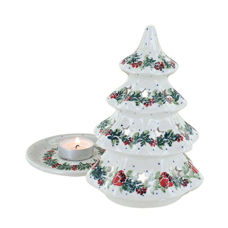 Blue Rose Polish Pottery 513 Ceramika Artystyczna Medium Christmas Tree Luminary