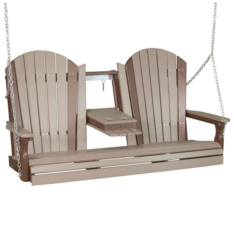 Poly Lumber Adirondack Swing - 5' - Weatherwood & Chestnut Brown