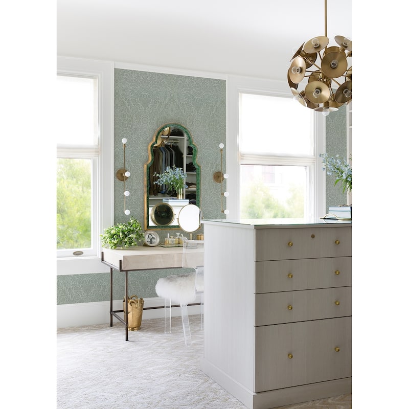 Damask Montgomery Maris Charcoal Flock Damask 33' L X 20.5" W Wallpaper Roll - Silver