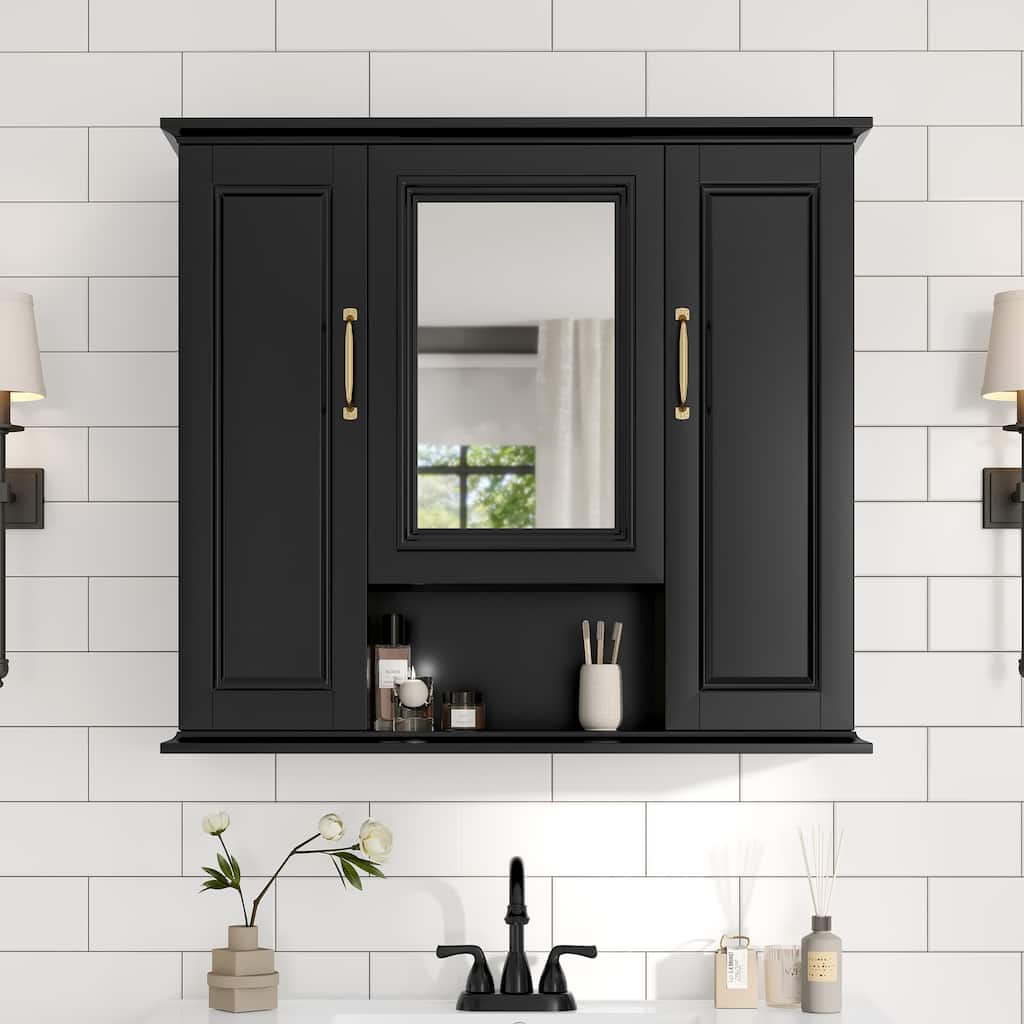 36" Wall Mounted Medicine Cabinet with Mirror, 3-Door Bathroom Storage Cabinet