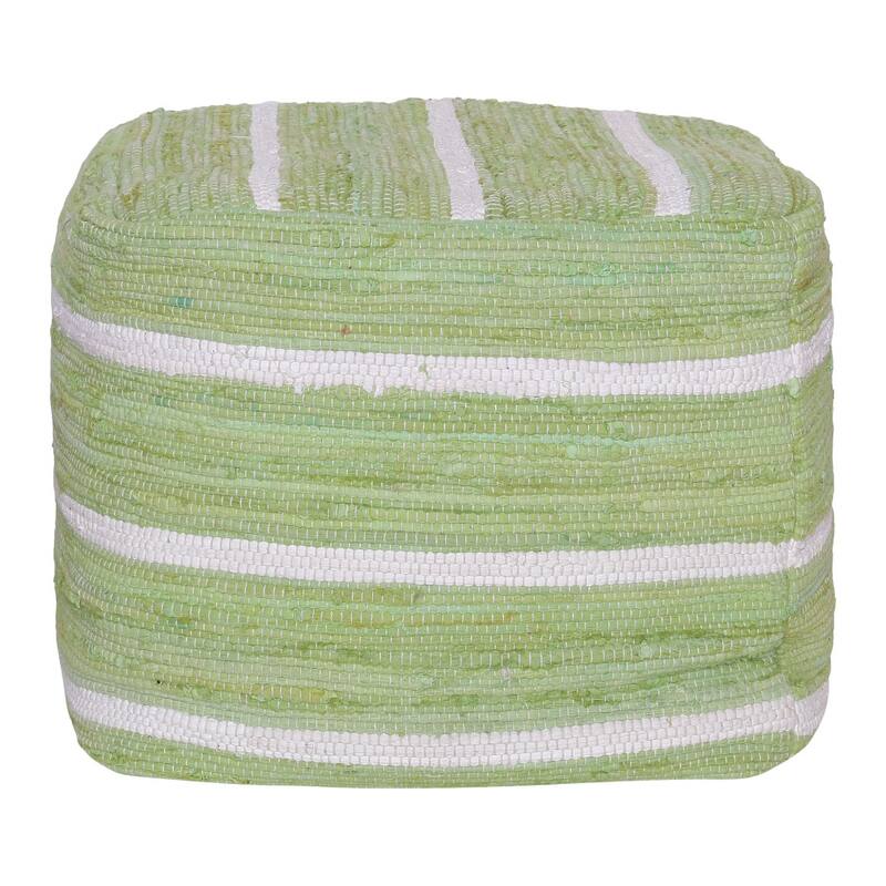 18 Inch Pouf Ottoman Cotton Cube Striped Accent Foot Stool - Green-White