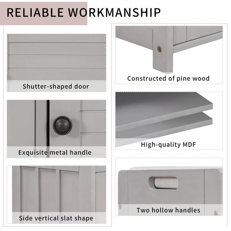Storage Bench with 3 Shutter Shaped Doors Removable Cushion Rectangular Storage Ottoman Cabinet Foot Rest Stool Wood Shoe Bench