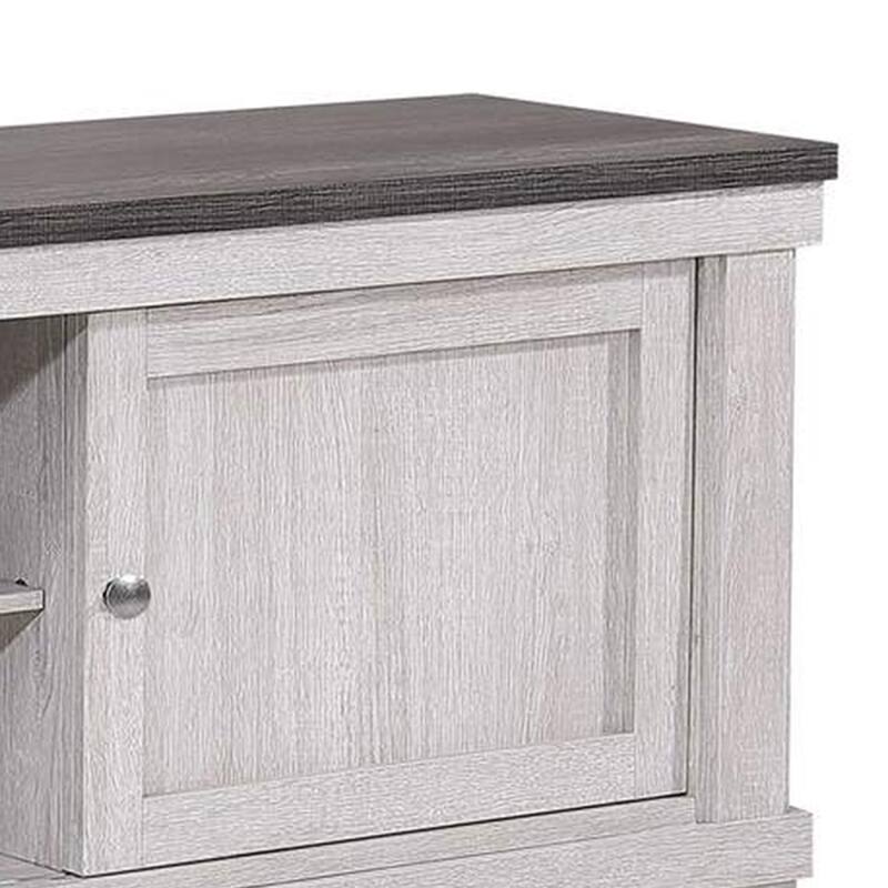 Leya TV Stand Media Cabinet, 2 Doors, 2 Shelves, Cable Cut Gray Wood
