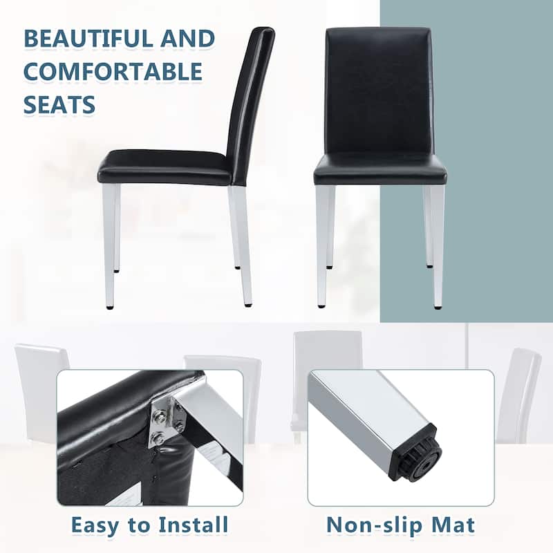 4-Piece Armless Dining Chair Set, Faux Leather Upholstered Accent Chair with Metal Legs Modern High Back Kitchen Dining Chair