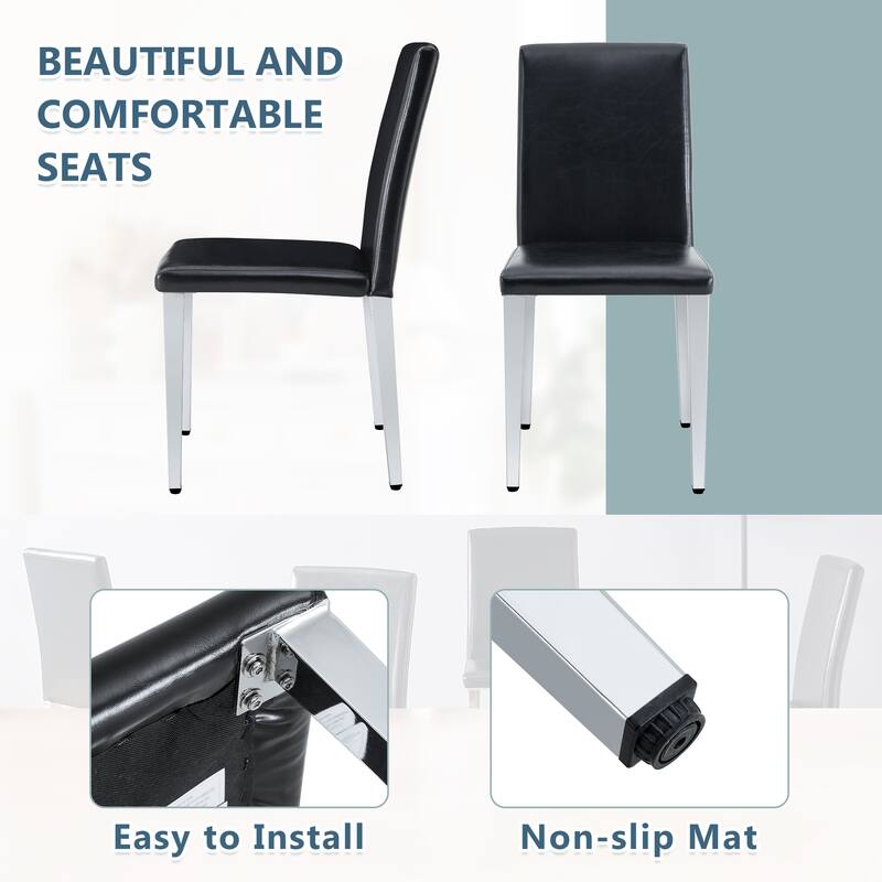 Simple 2 Piece PU Dining Chair with Cushions, Metal Legs, Non Slip Pads for Dining Room Kitchen Bedroom Living Room