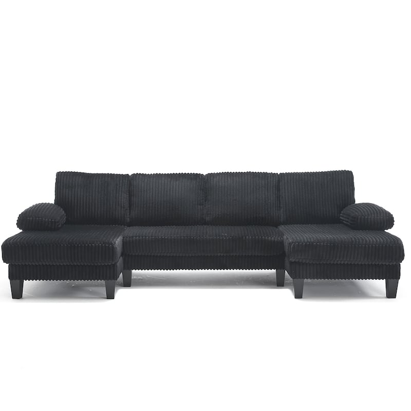 Symmetrical Corduroy Double Chaise Couch U-shaped Sectional Sofa