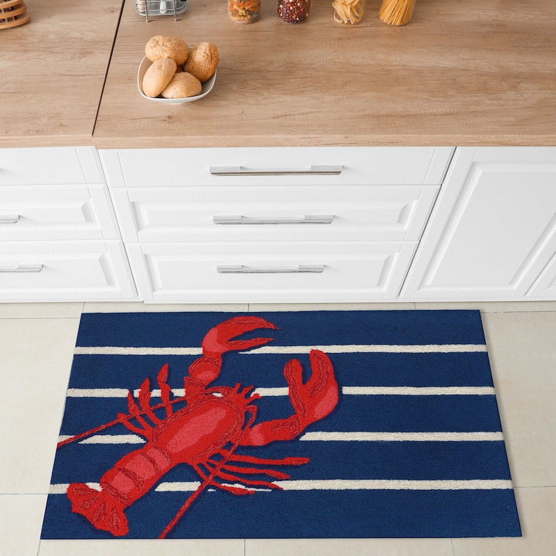 Liora Manne Frontporch Lobster on Stripes Indoor/Outdoor Rug