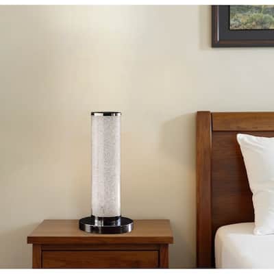 HomeRoots 13” Modern White Sand Crystal And Steel Table Lamp - 6' X '13' X '6