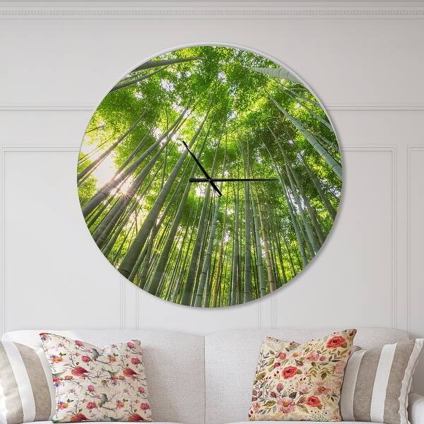 slide 2 of 9, Designart 'Peaks of Bamboo in Kyoto Forest' Oversized Forest Wall CLock