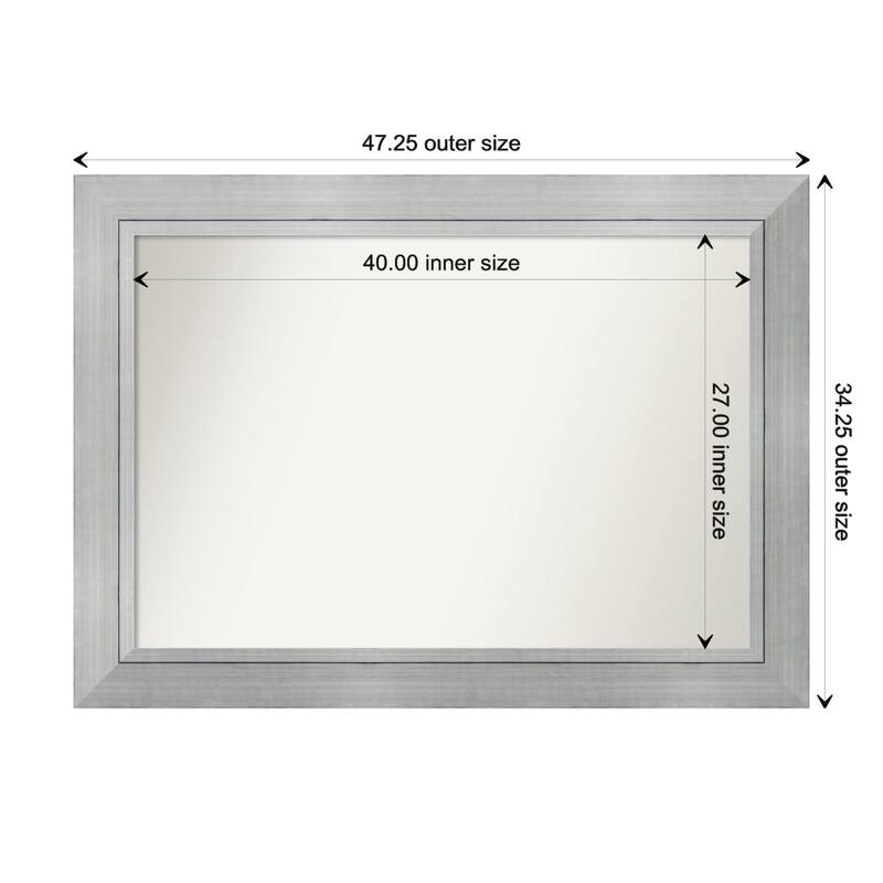 Romano Silver Framed Non-Beveled Custom Wall Mirror, Bathroom Vanity Mirror - Outer Size: 47.25 x 34.25