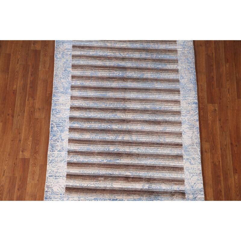 Striped Abstract Modern Accent Rug Hand-Knotted Wool Carpet - 4'1"x 5'10"