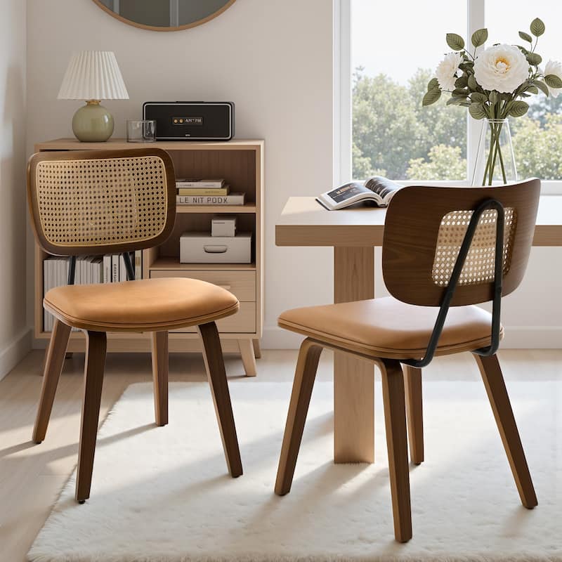 Faux Leather Upholstered Dining Chairs Set of 2/4 with Wood Legs - 32.3"H x 18.5"W x 21.8"D