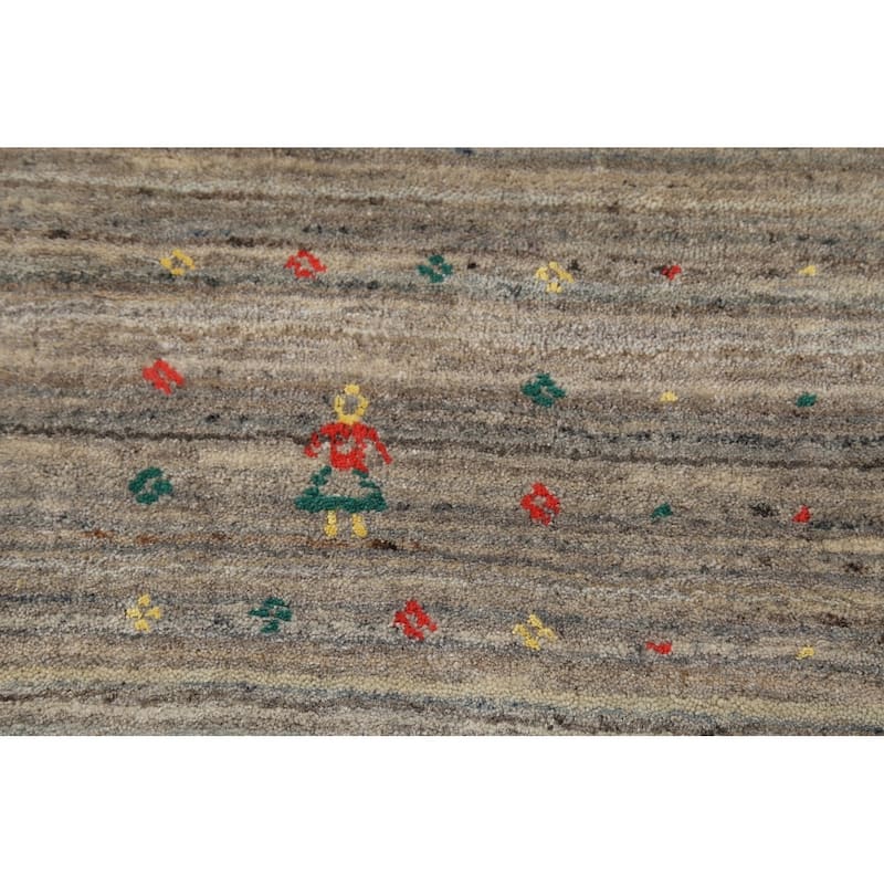 Striped Gabbeh Indian Square Area Rug Handmade Wool Carpet - 7'9"x 7'11"