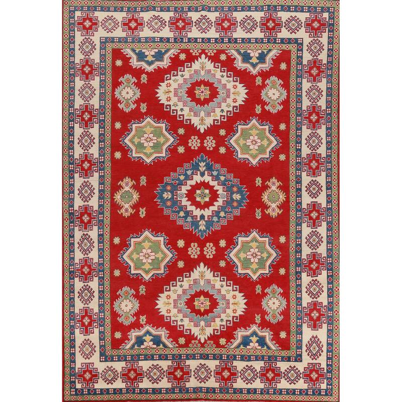 Hand Knotted Oriental 100% Wool Carpet Traditional Geometric Red Kazak Area Rug - 11' 0'' X 8' 2''