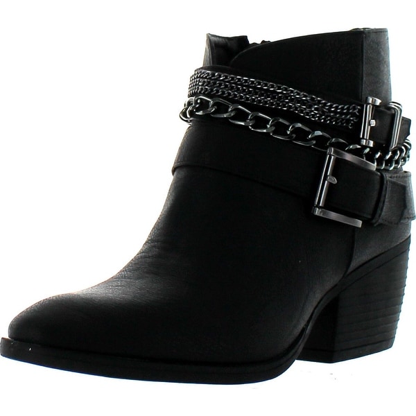 Betani Taylor-2 Women Metallic Chain Buckle Strap Side Zip Stacked Chunky Bootie - Black