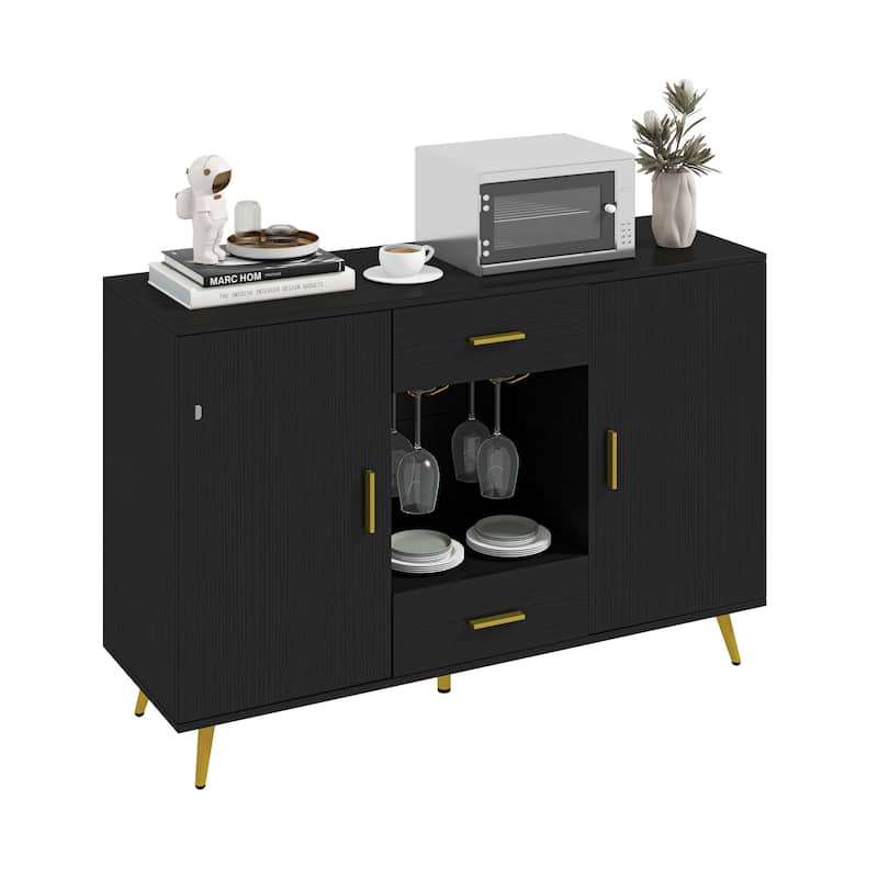 Moasis Wood Storage Sideboard Buffet Storage with 2-Drawers & 2-Doors - Black
