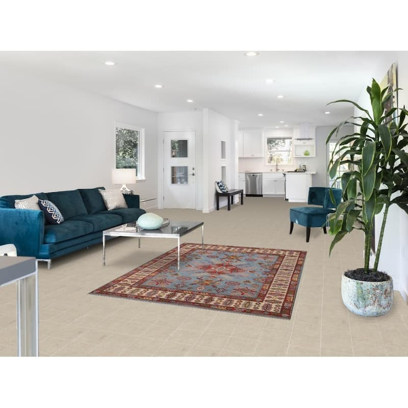 Blue Kazak Area Rug Hand-Knotted Wool Carpet - 4'10" x 6'5"