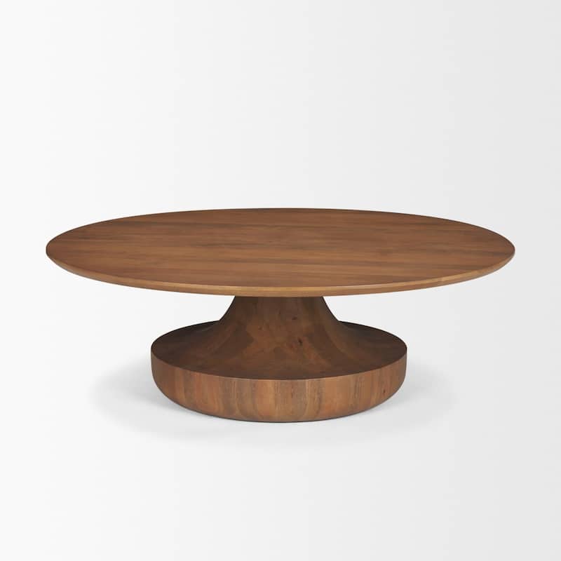 Arno Warm Mid-Brown Wood Sculptural Round Coffee Table