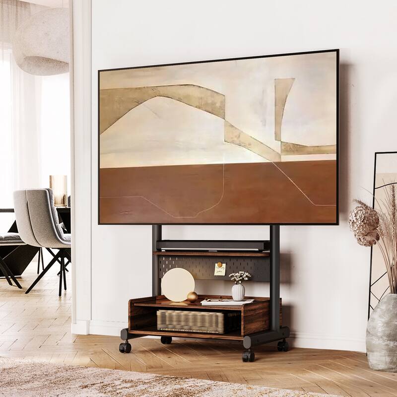 FITUEYES Rolling Floor TV Stand Mount for 40-85 Inch TVs - Brown