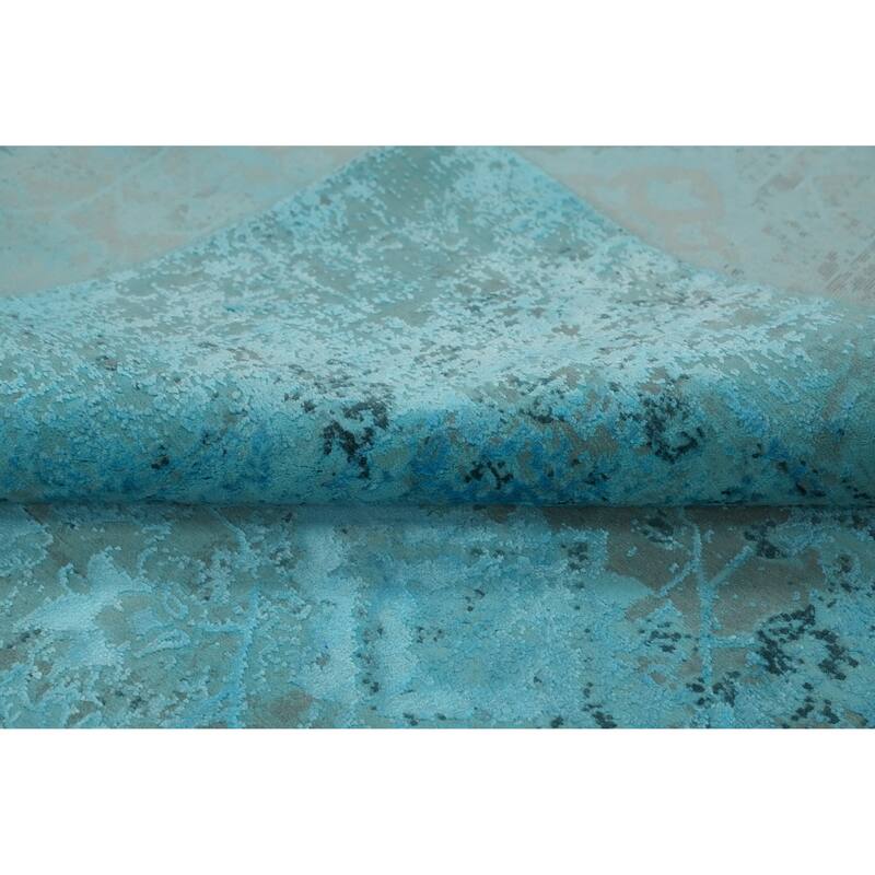 Machine Made Oriental Polyester Carpet Geometric Navy Blue & Blues Distressed Area Rug - 7' 5'' X 5' 2''