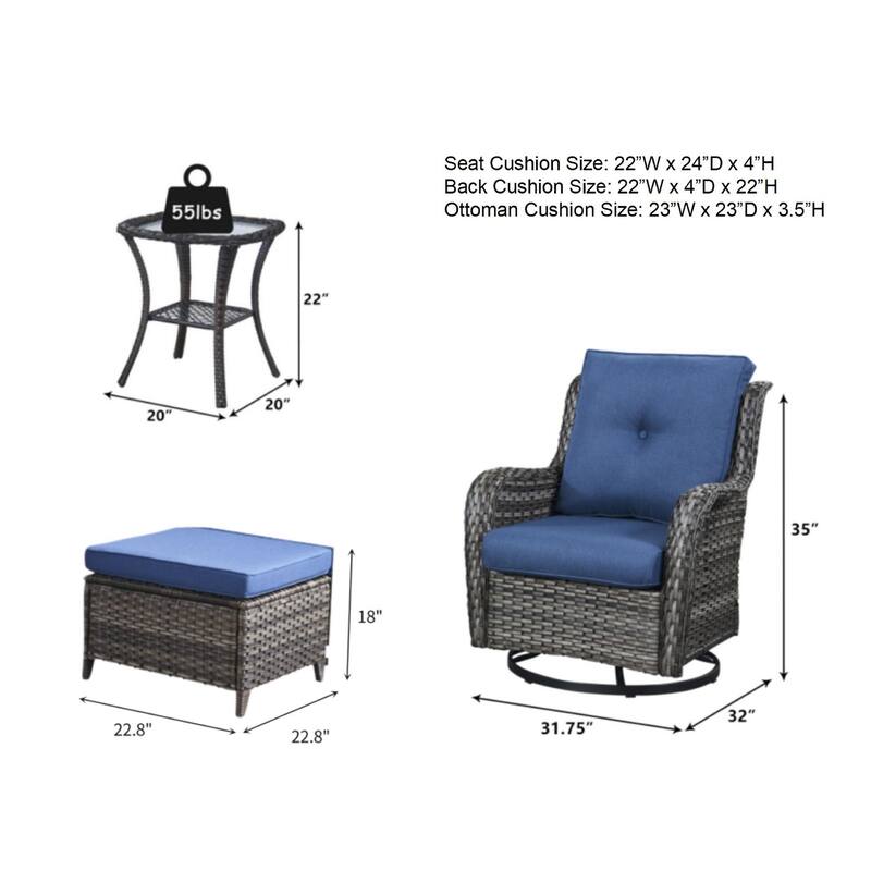 Pocassy 5-Piece Outdoor Furniture Set, Swivel chairs with Ottomans
