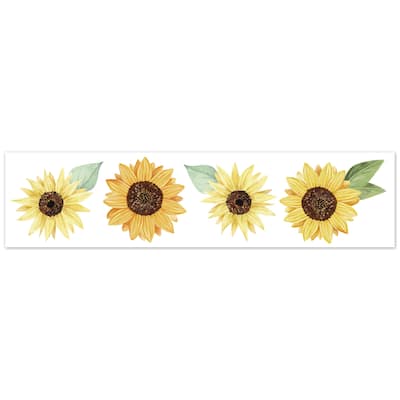 Sweet Jojo Designs Floral Sunflower Collection Wallpaper Wall Border - Yellow, Green and White Boho Farmhouse Watercolor Flower