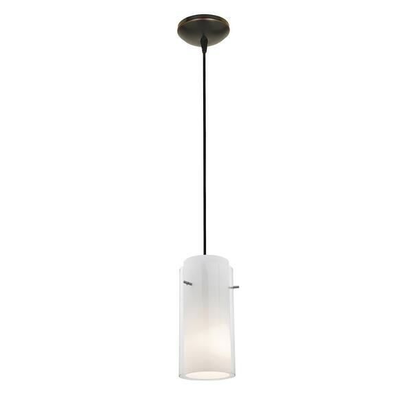 slide 2 of 2, Access Lighting Glass`n Glass Cylinder Bronze Integrated LED Cord Pendant, Clear/Opal Shade