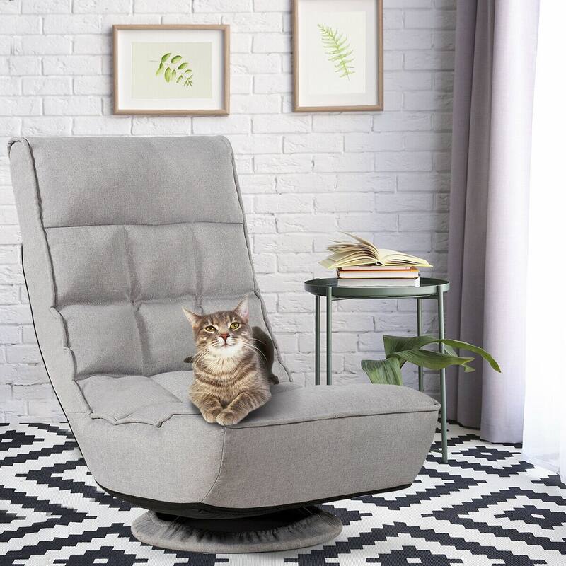 4-Position Adjustable 360 Degree Swivel Folding Floor Sofa Chair-Gray - Gray - 24"L x 26"W x 35"H - Gray