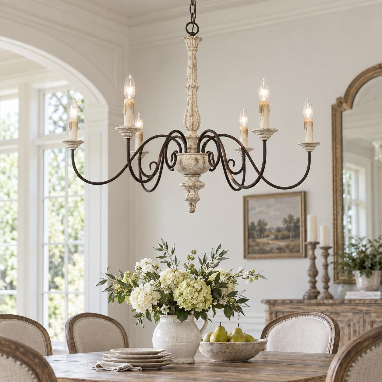 LALUZ 37.4" Farmhouse 6-Light Wood Classic French Country Chandelier for Dining Room
