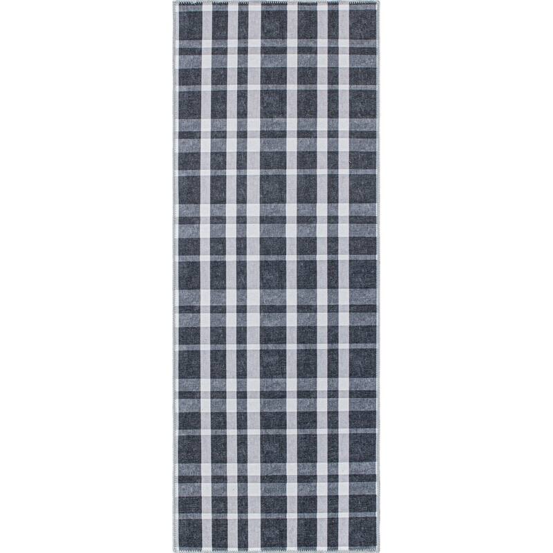 Modern Plaid Machine Washable Area Rug