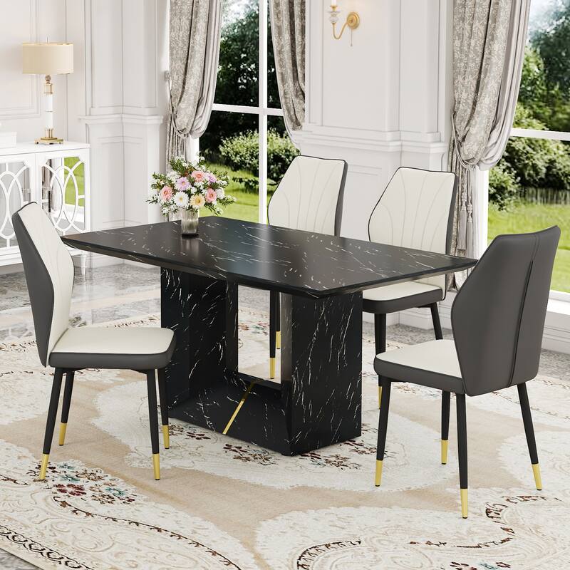 Modern 5-Piece Dining Set with Rectangular Table & Widened Backrest Chairs