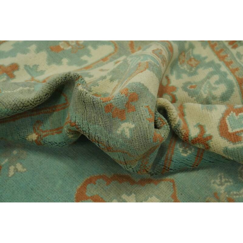 Handmade Wool Oushak Turkish Area Rug, Floral Geometric Carpet - 10' 0'' X 8' 3''