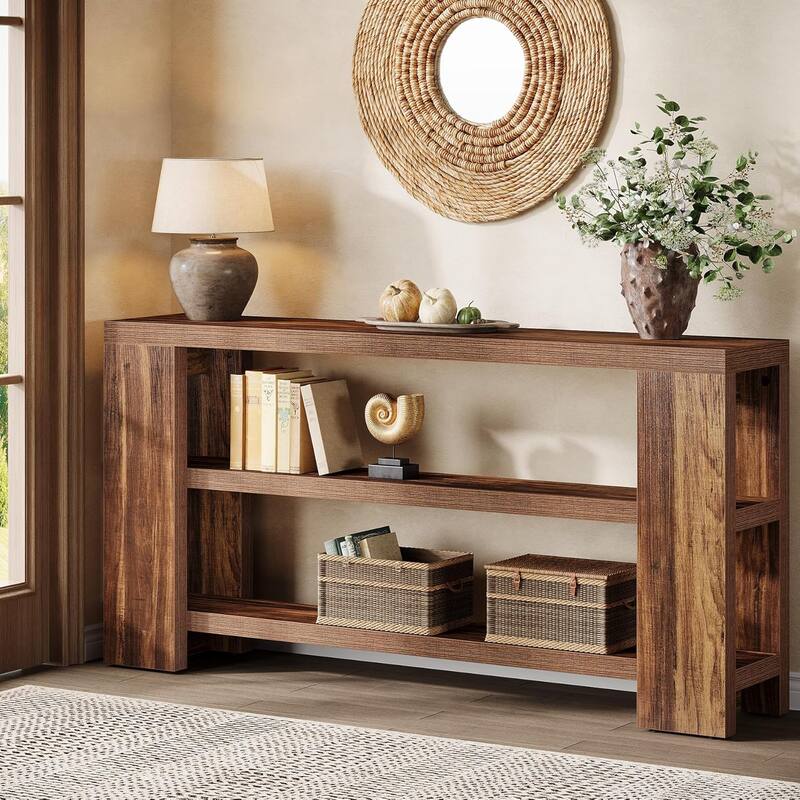 70.9 Inches Extra Long Console Table, Farmhouse 3-Tier Entry Foyer Table