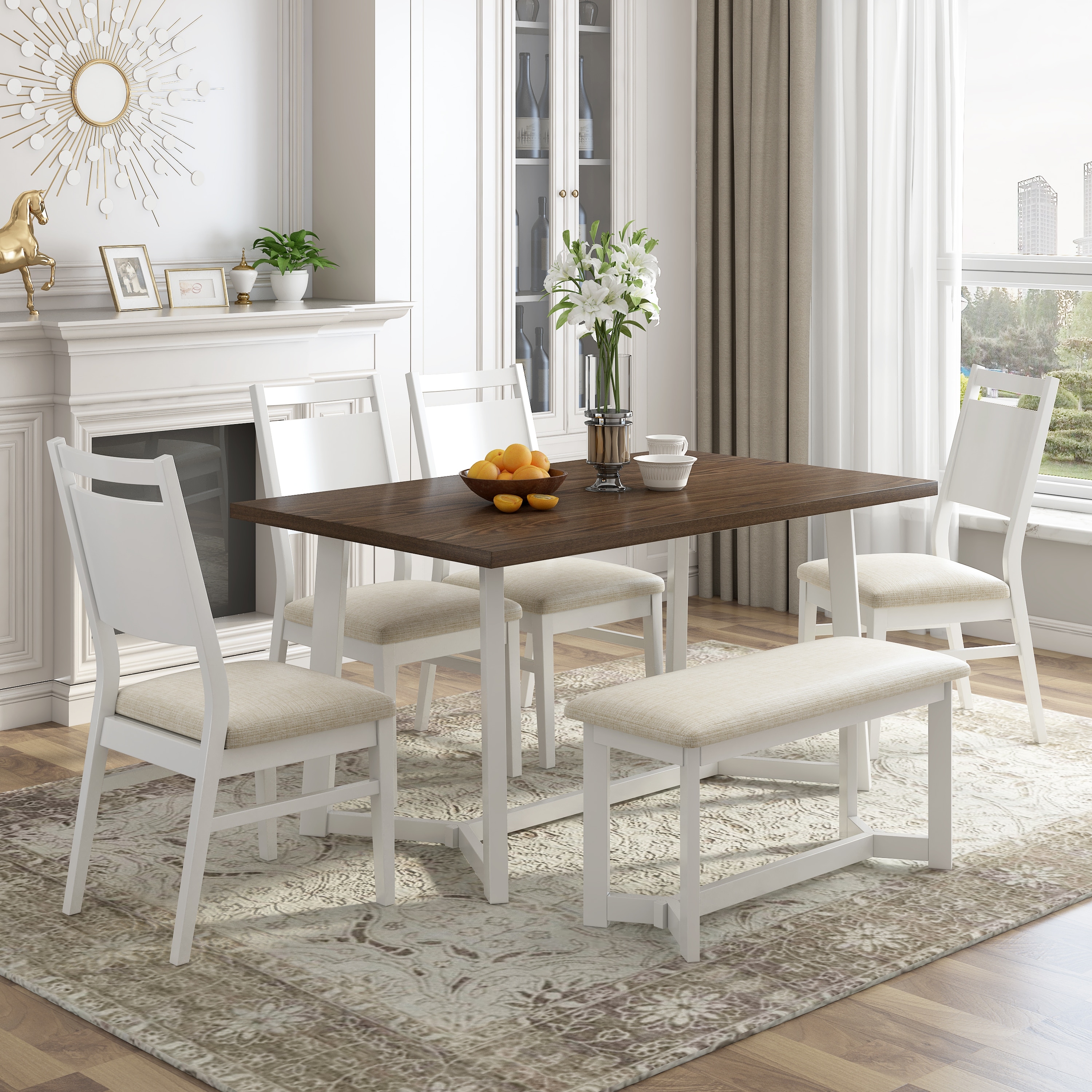 White dining store table with bench