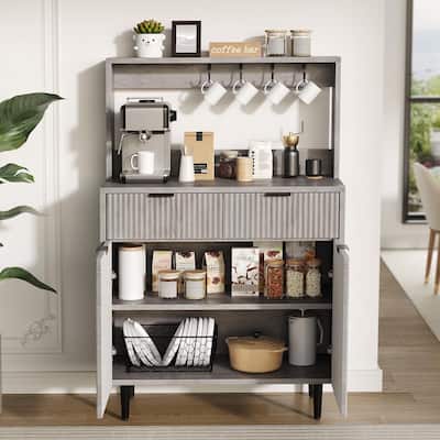 Fluted Sideboard Buffet Cabinet with Storage, Modern Coffee Bar Cabinet with 2 Drawers & Adjustable Shelves