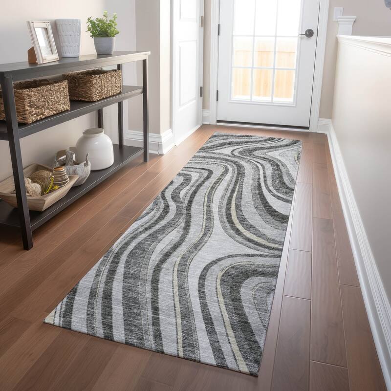 Premium Washable Super Soft Modern Waves Mayfield Rug - Gray - 2' 3" x 7' 6" - Runner