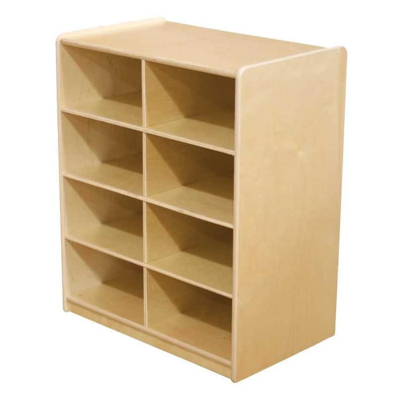 Wood Designs Toddler Letter storage oraganizer with Casters, Toddler Birch Wood 8 Cubby Mobile Storage Cupboard - 30"