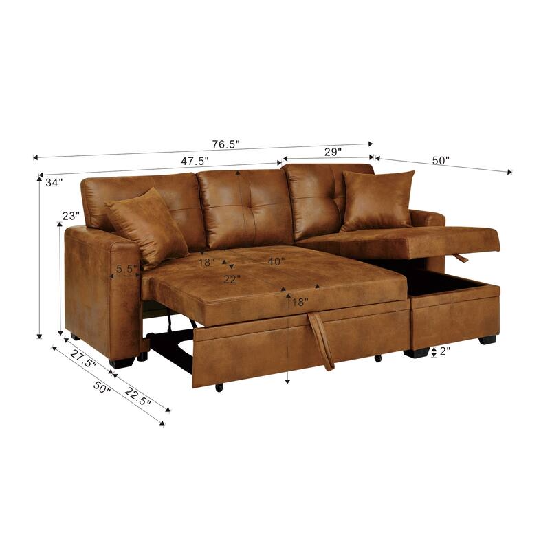 Sleeper Sofa,Sectional with Pull-Out Bed, Reversible Chaise, Storage Sectional, Convertible Sofa Bed, L-Shaped Sofa