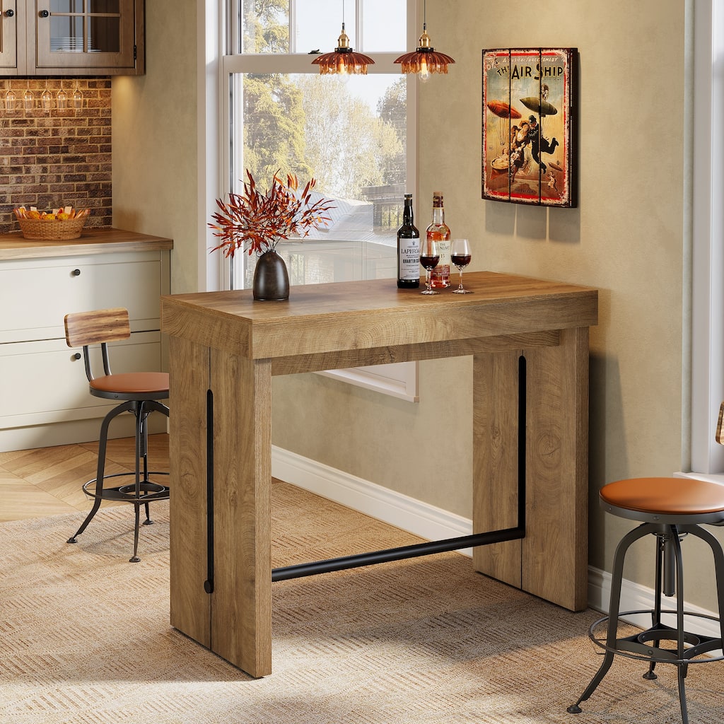 41.3" Counter Height Pub Table with Metal Footrest, for Kitchen, Dining, Bistro