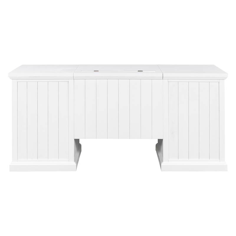 67-Inch Modern Executive Computer Desk with 2 Glass Doors Storage Cabinet & 3 Drawers