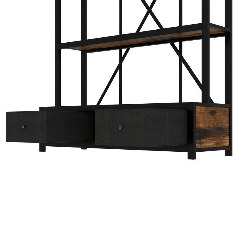 3-Shelf Metal Bookcase with Drawers for Home Office, Open Bookcase, Vintage Industrial Style Bookcase with LED