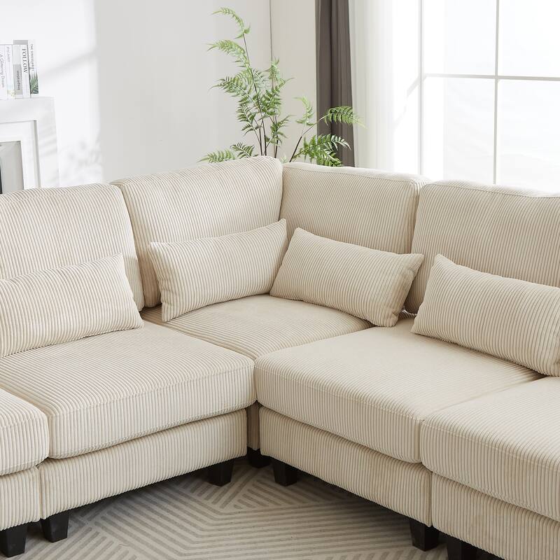 102.75" Corduroy L-Shaped Modular Sectional Sofa with Storage and Cup Holder