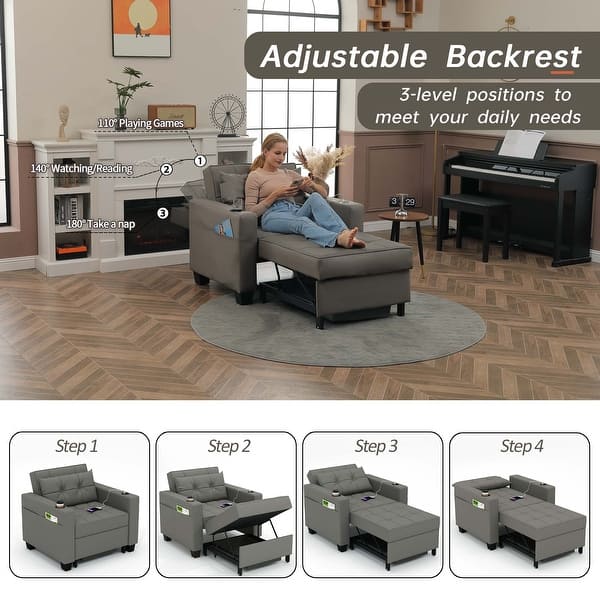 Living Room Pull Out Twin Bed Chair Convertible Sofa Bed 3-in-1 - Main Image