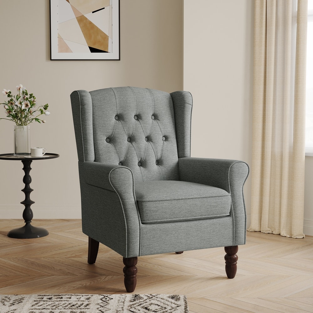 Button-Tufted Accent Chair Wingback Armchair - 38"H