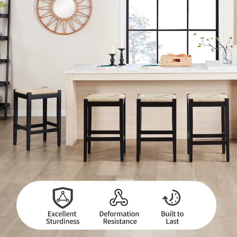 Bohemian 26" H Natural Weave Seagrass Rattan Backless Counter Stools