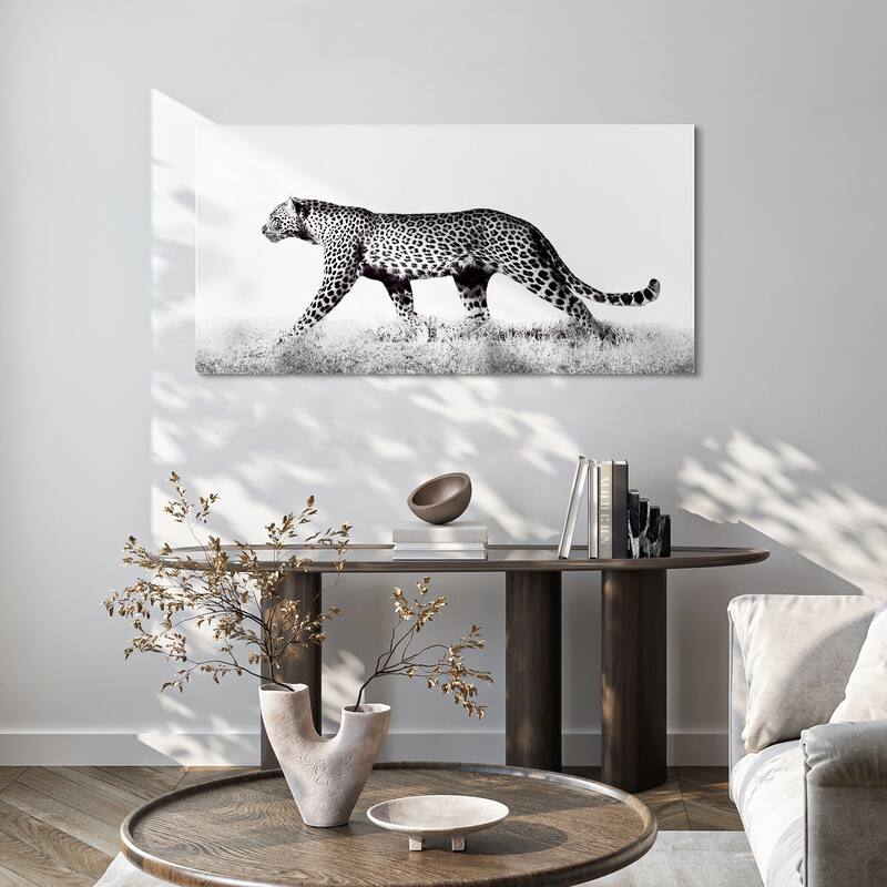 "Fearless Leopard 2" Frameless Free Floating Tempered Glass Panel Graphic Wall Art