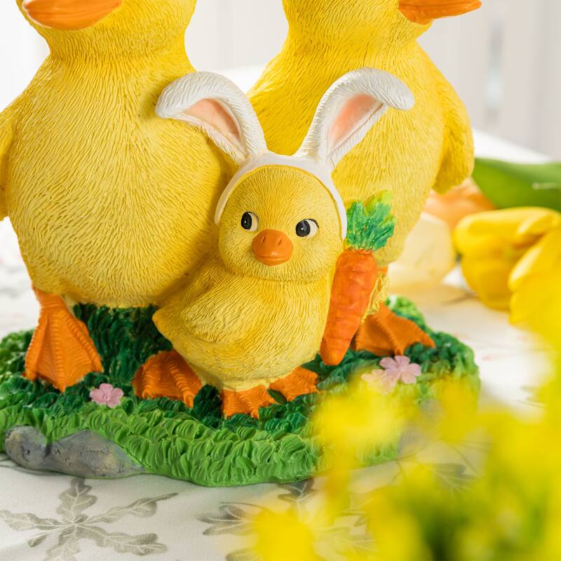 Glitzhome Easter Resin Duck Family Table Decor Stackable Chickens Figurine