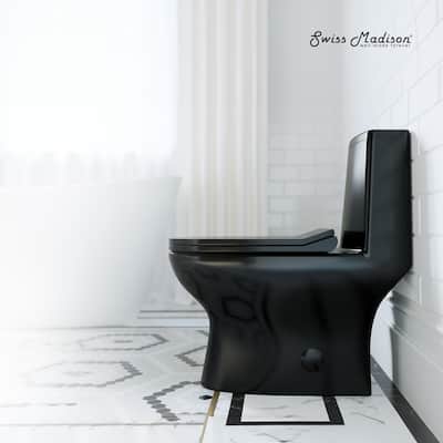 Ivy One Piece Toilet Dual Vortex Flush In Glossy Black 1.1/1.6 Gpf - 27.0" x 13.5" x 28.5"