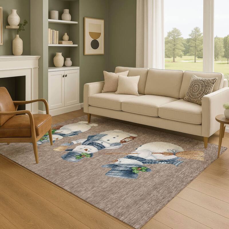 Premium Washable Super Soft Winter Holiday Snowman Mayfield Rug - Taupe - 3' x 5'