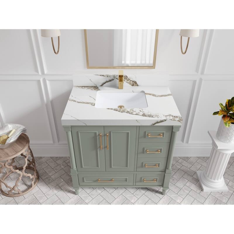 Willow Collections 36 in. W x 22 in. D Aberdeen Center Sink Left Bathroom Vanity with Countertop - 2" Calacatta Gold - Evergreen
